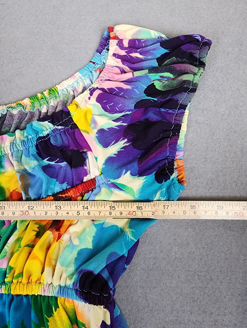 Multicolor Tie-Dye Sundress By Blu Sage Stretchy Gathered Chest Boho Style 70s - Picture 5 of 8